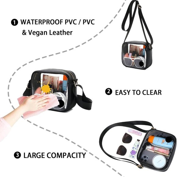 Adjustable Clear Crossbody Bag for Festivals & Sports - Waterproof PVC Design - Picture 3 of 6